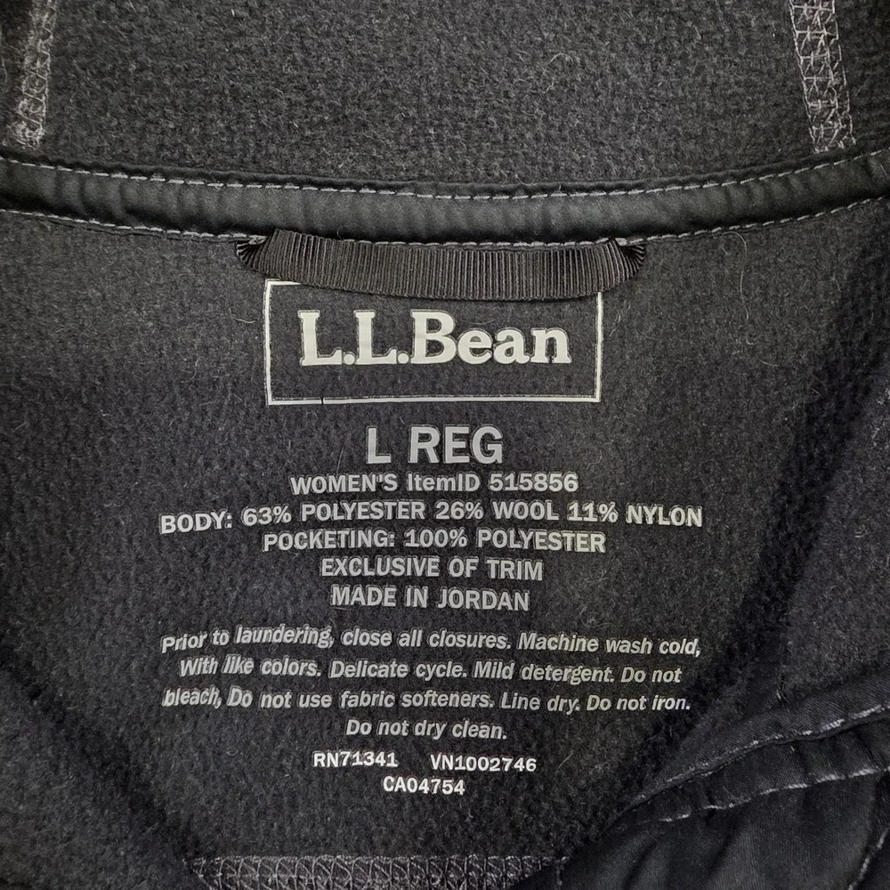 L.L.Bean Wooltek Coat Womens L Gray Wool Blend Fleece Hooded Full Zip Mid Length